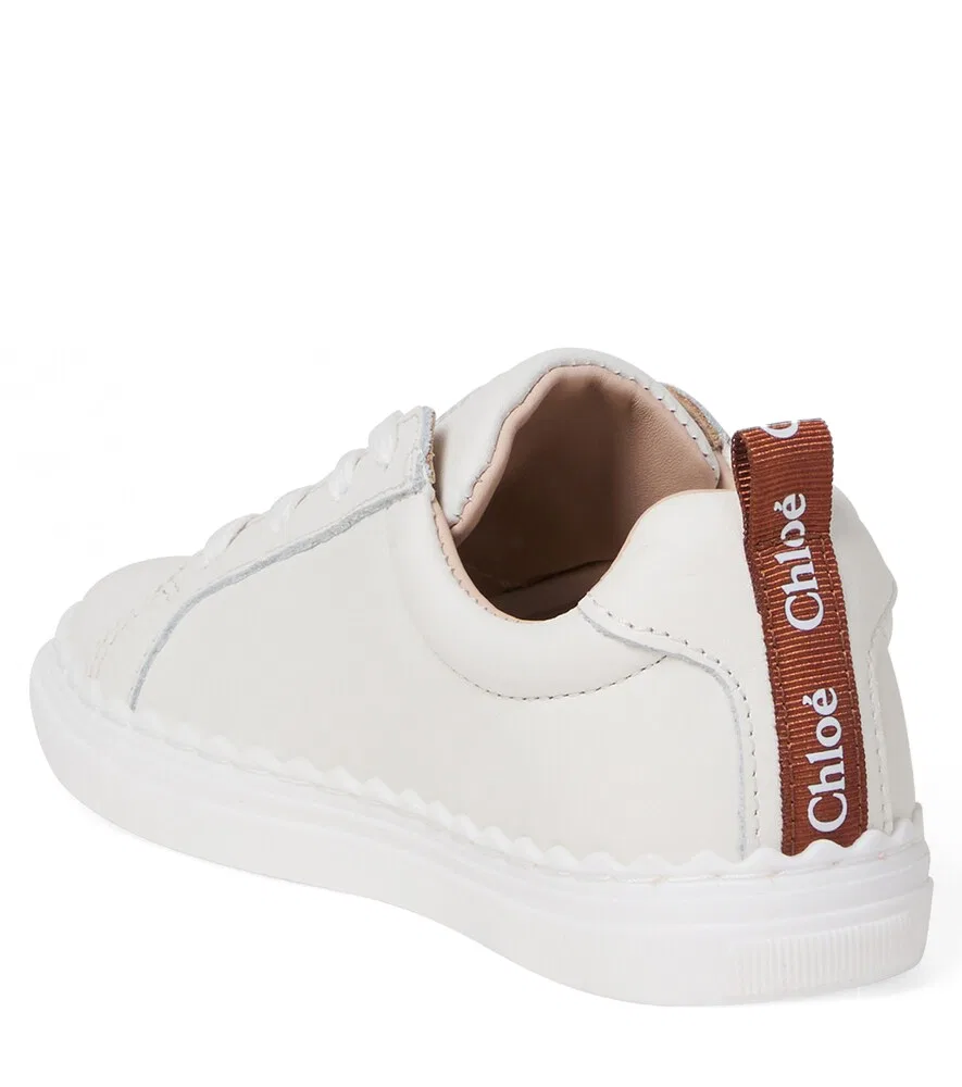 Кожаные кроссовки с логотипом и волнистым краем Chloé Kids, белый — фото 3