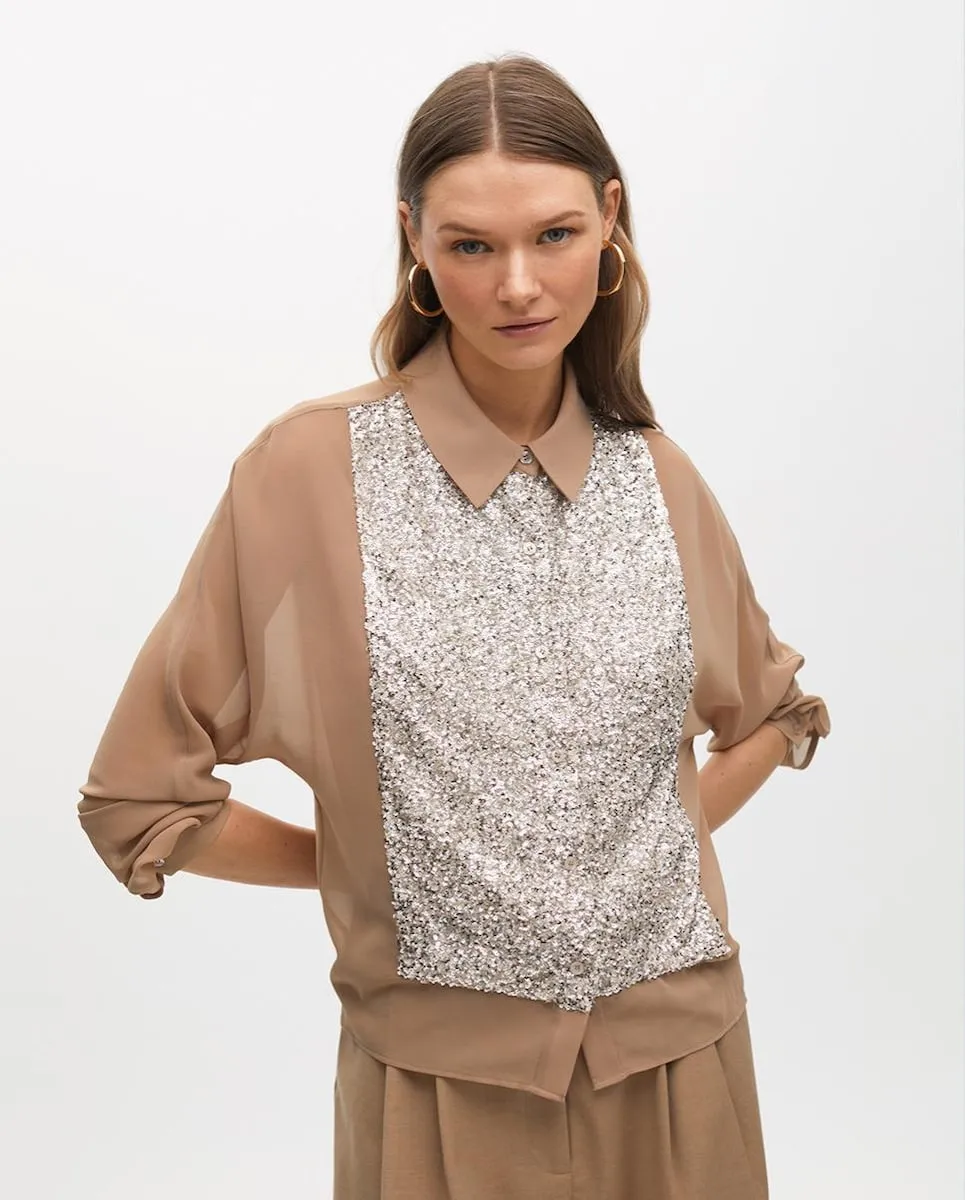

Женская блузка с длинным рукавом и пайетками Lola Casademunt, бежевый