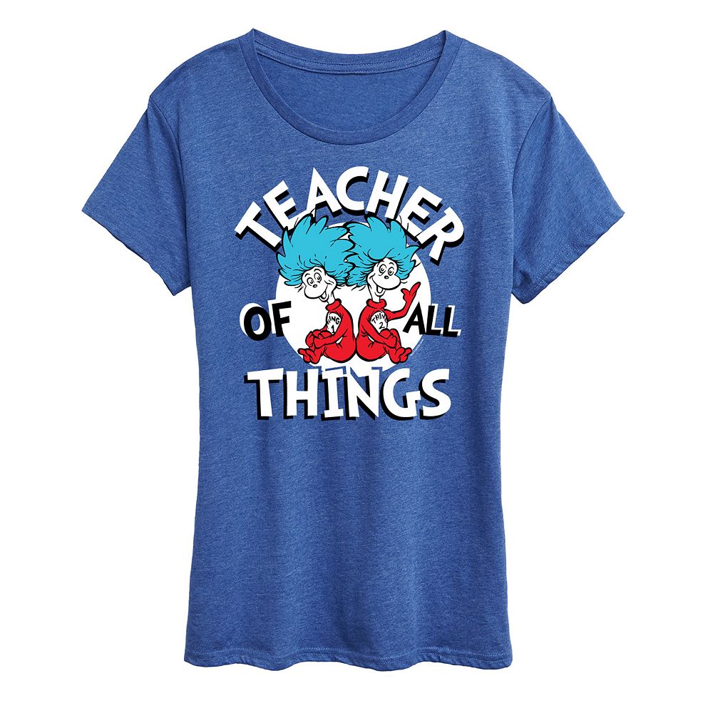 

Женская футболка с рисунком Dr. Seuss Teacher Of All Things Licensed Character, цвет Heather Royal Blue