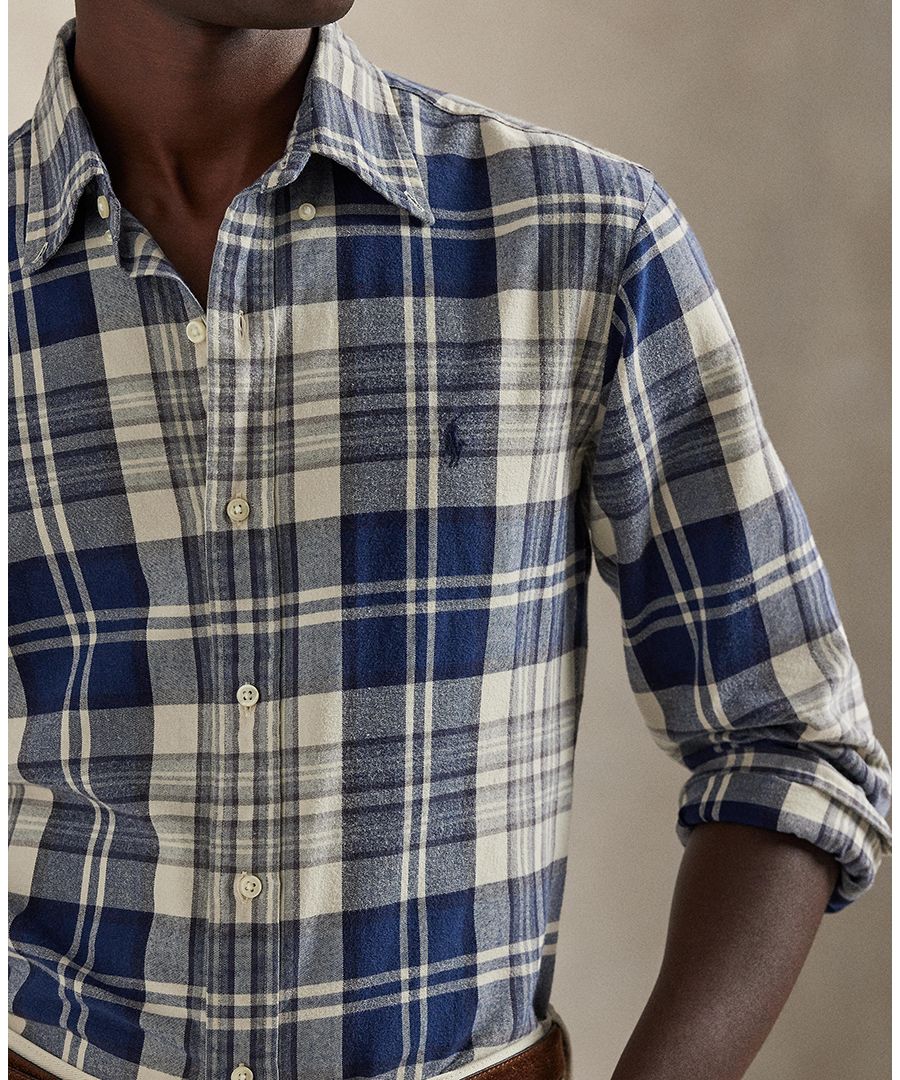 Мужская рубашка Оксфорд Polo Ralph Lauren, Off White Navy Multi — фото 3