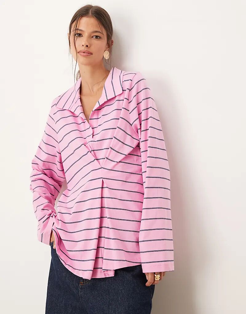 

Регбийный топ ASOS DESIGN в розовую и темно-синюю полоску с защипами