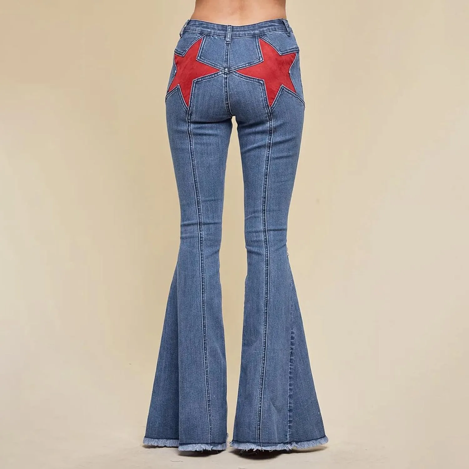 Женские джинсы Bell Bottom Mid High Waist с потертым подолом — фото 2