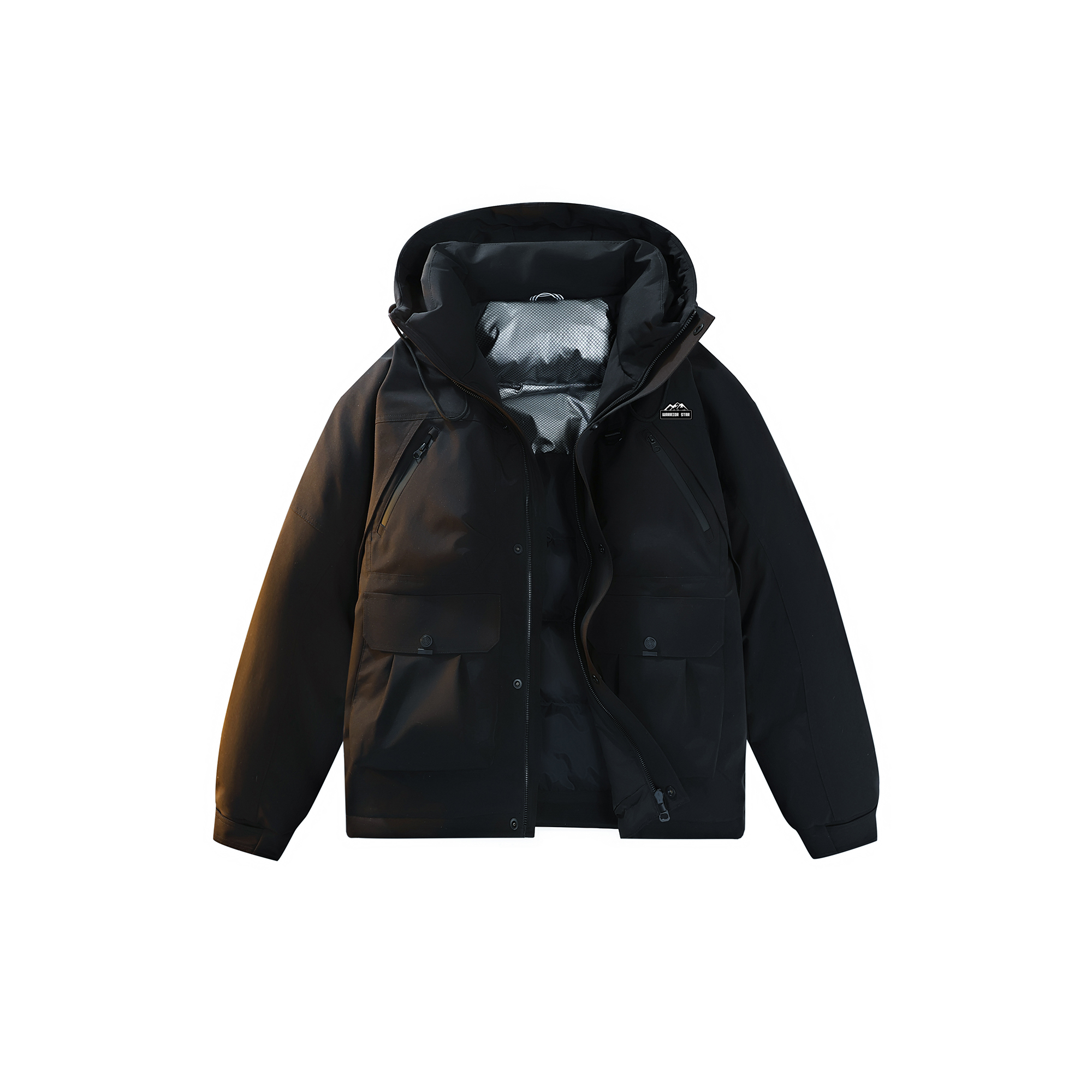 

Пуховик Unisex Hooded Fleece lined Others WARRIOR, черный (90 fleece-lined diy badge)