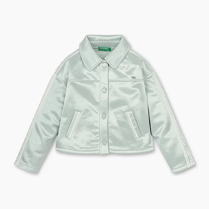 Детская куртка-поло из глянцевого джерси мятного цвета от Benetton Kids