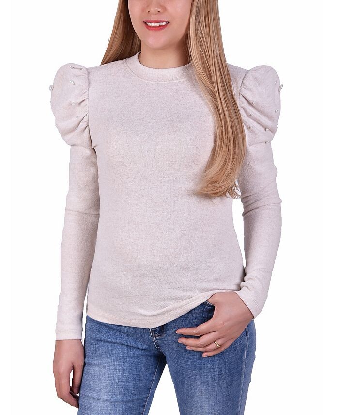 

Вязаный топ с объемными рукавами Petite NY Collection, цвет Oatmeal