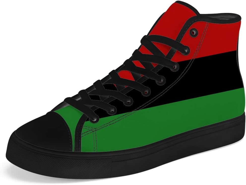 

Кеды на высокой подошве chebing Juneteenth с пан-африканским флагом для мужчин и женщин, высокие кроссовки на шнуровке, повседневная обувь, подарок для папы и мамы, черный/красный/зеленый