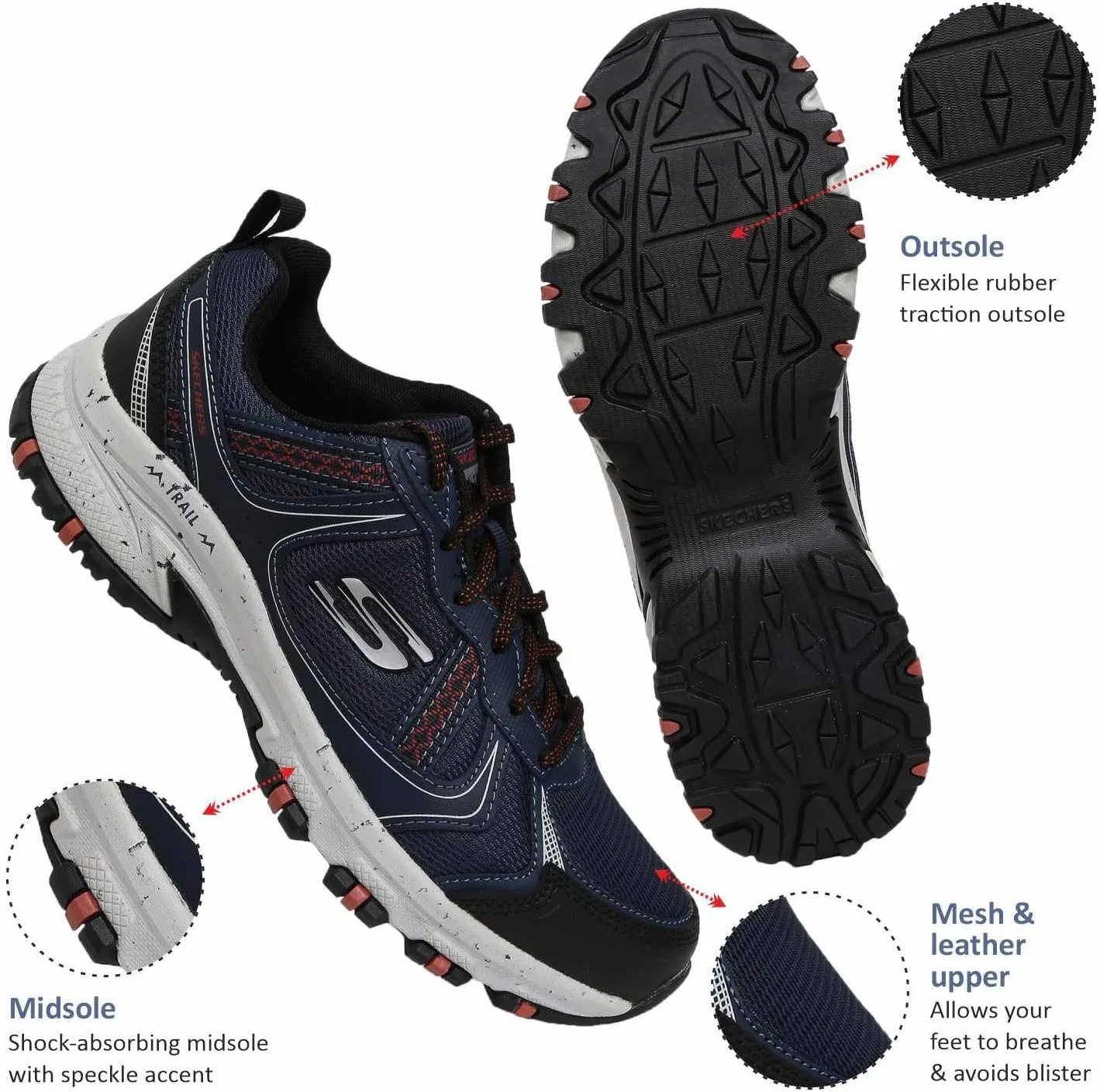 Мужские кроссовки Skechers 237266 Ntbk, Navy Leather Mesh Synthetic Trim — фото 3