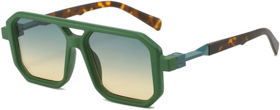 

Солнцезащитные очки с двойной перемычкой для женщин, модные градиентные очки с защитой от УФ-излучения UV400, ретро-многоугольные солнцезащитные очки для мужчин generic, Green Green Yellow