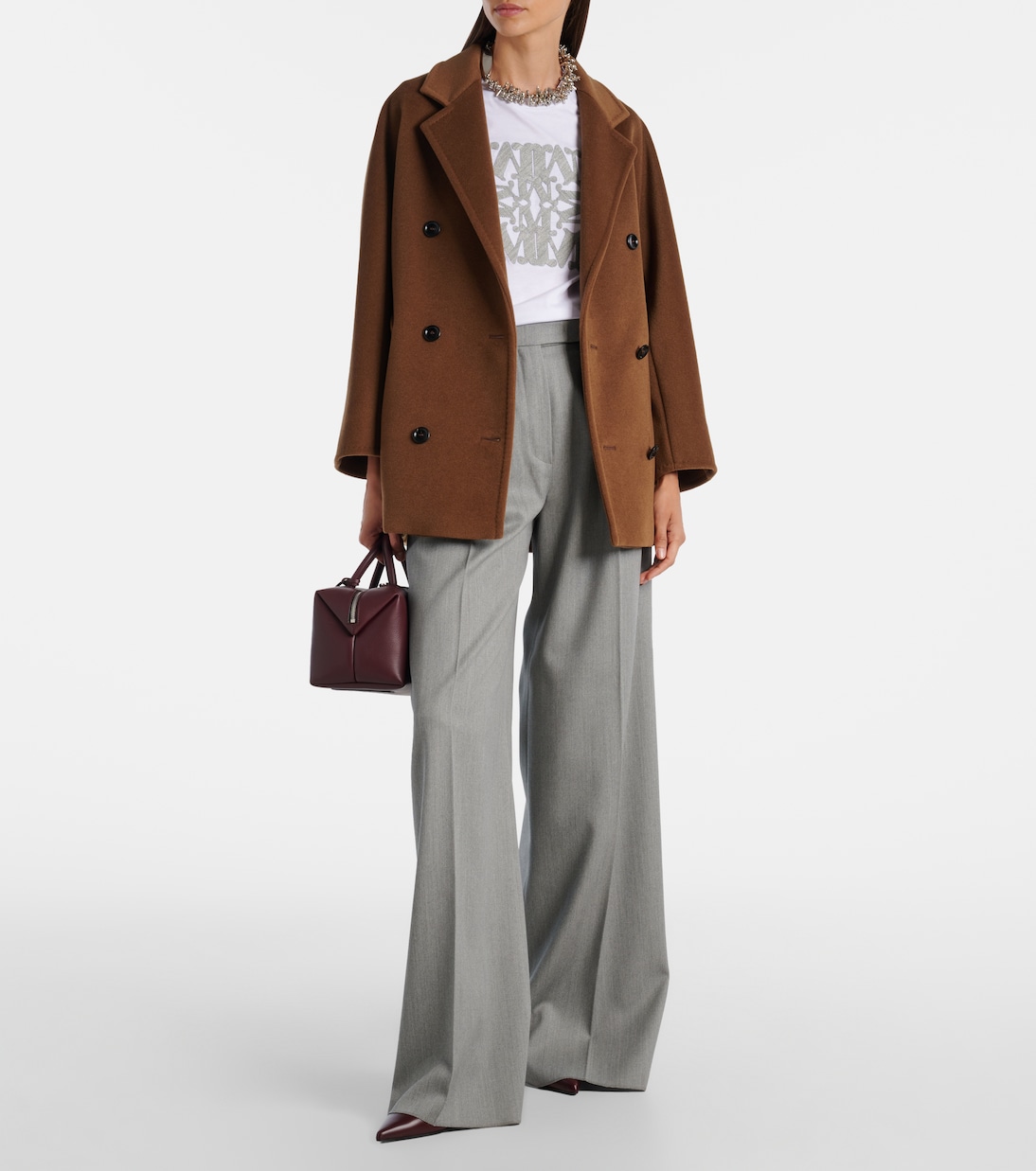 Брюки баден из чистой шерсти с широкими штанинами Max Mara, Grigio/B.Co — фото 2