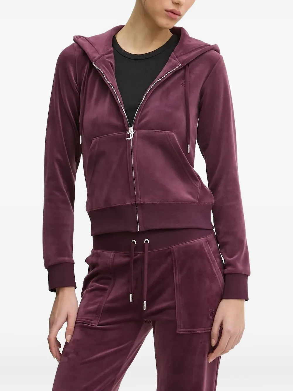 

Велюровая толстовка с капюшоном на молнии Juicy Couture, красный