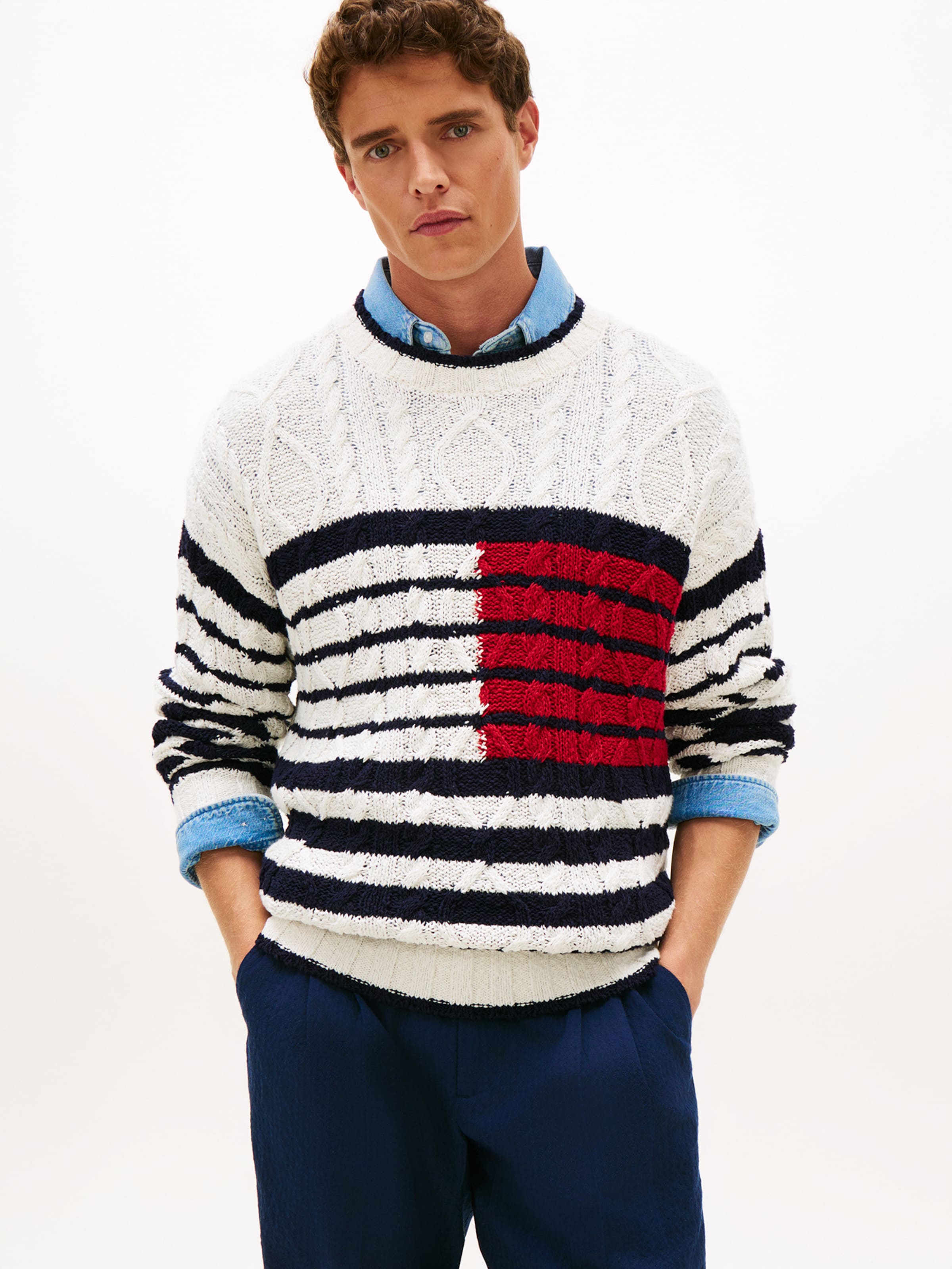 TOMMY HILFIGER Свитер 'Breton' из шерсти белый — фото 3
