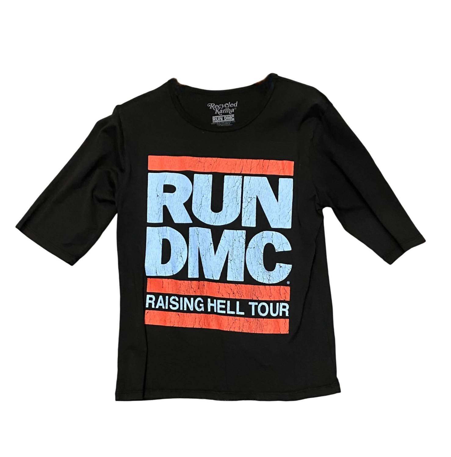 

Recycled Karma Женская футболка с графическим принтом Run DMC Raising Hell Tour, черная, Черный, Recycled Karma Женская футболка с графическим принтом Run DMC Raising Hell Tour, черная