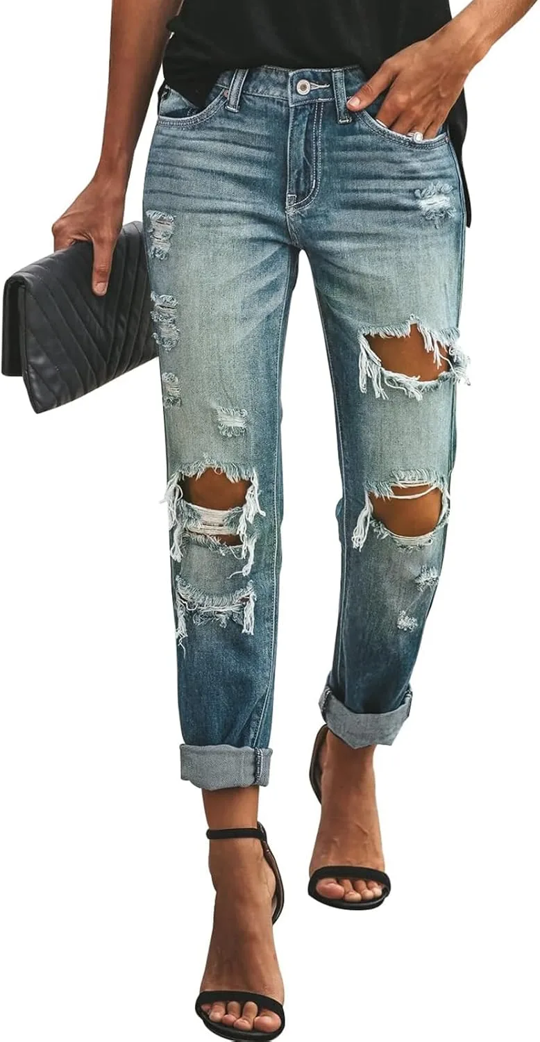 

Женские джинсы Ripped High Waisted Distressed Trendy Baggy с карманами