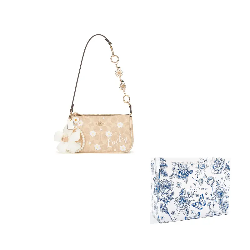 

COACH Женская сумка через плечо из лакированного полотна маджонг малая в цвете песок и мел, Small Daisy