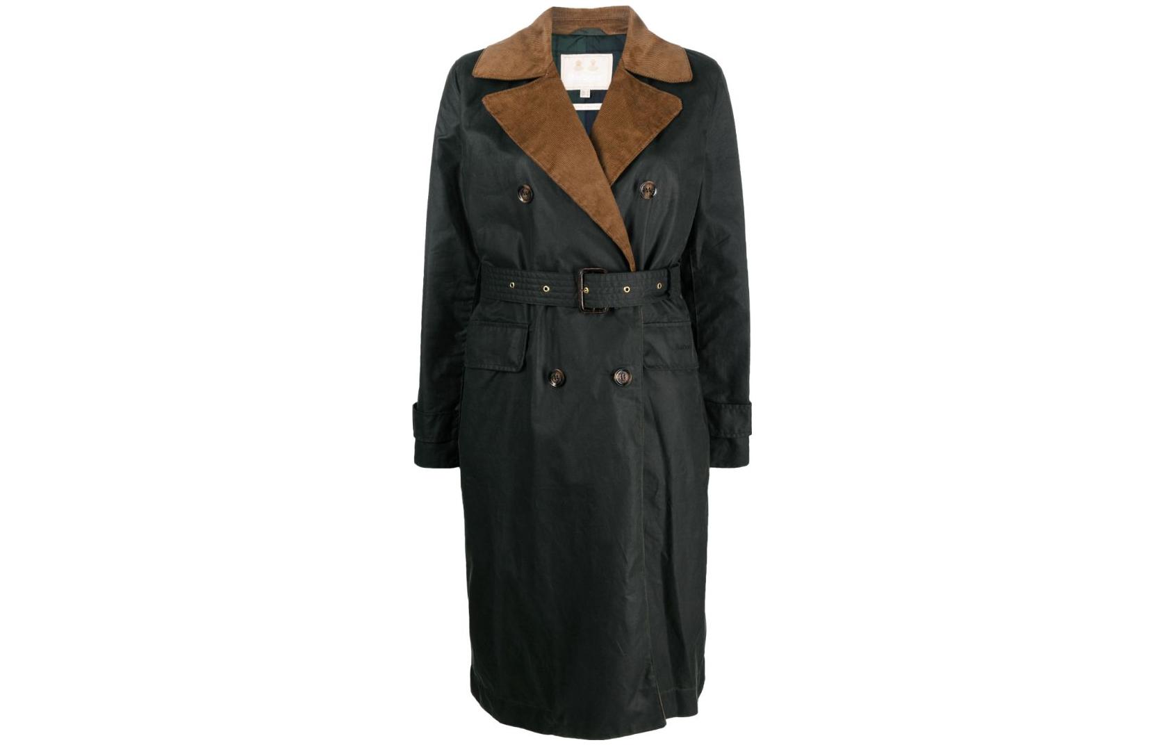 

Двубортное пальто с поясом Barbour, темный зеленый