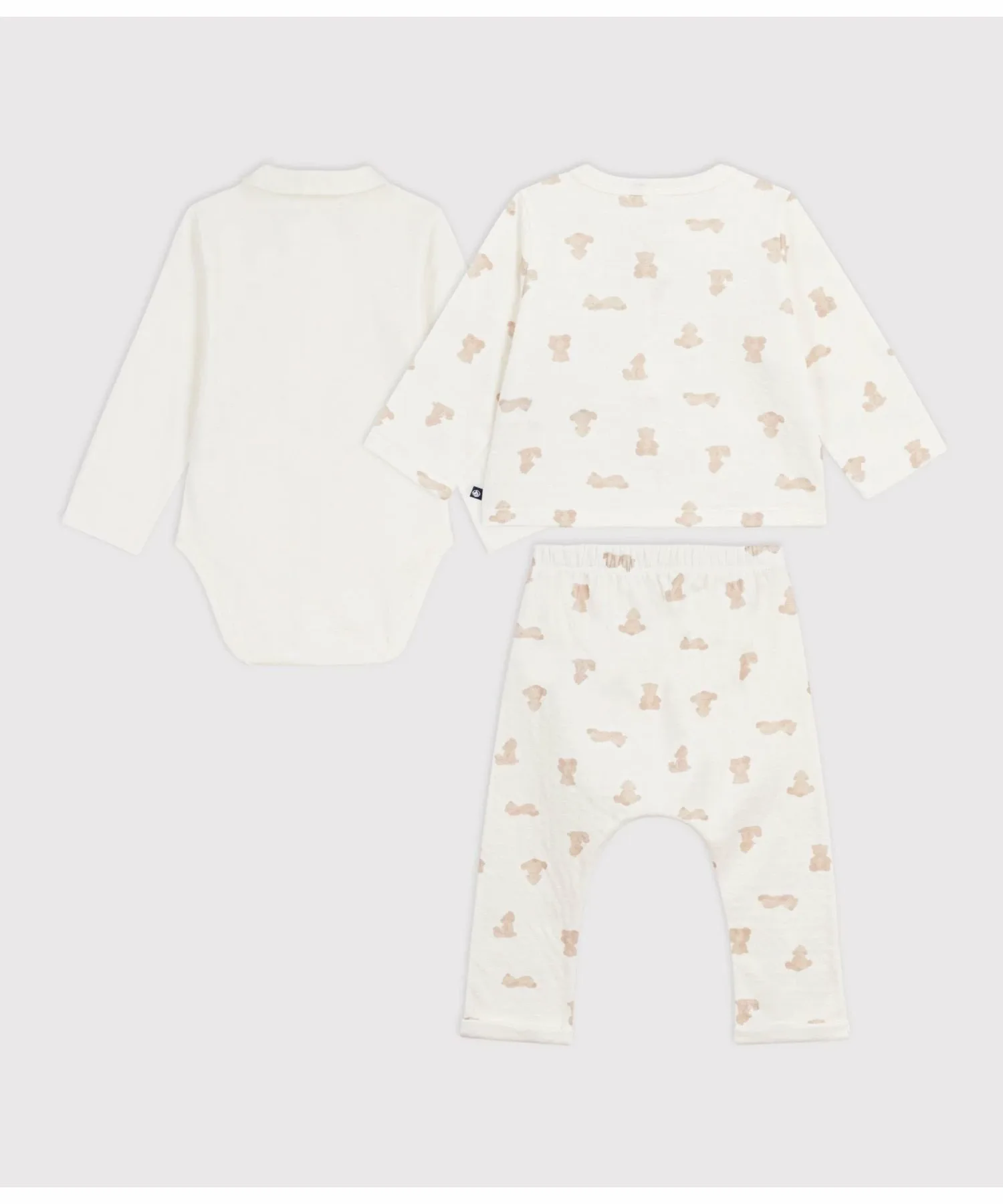 Детский комплект из 3 предметов с принтом медведя PETIT BATEAU, Off-white/white — фото 3
