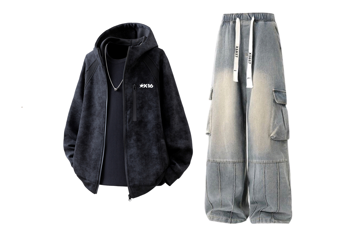 

Свитшот-сет Unisex Hooded Moderate X1617, черный top+синий pants