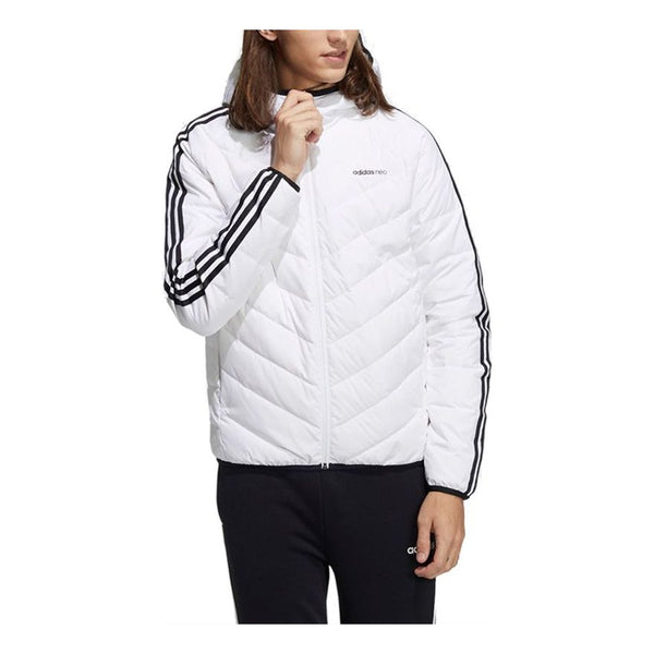 

Пуховик Men's adidas neo 3s Lw Down Jk Logo Printing Stay Warm Hooded Sports With Down Feather White Jacket, белый