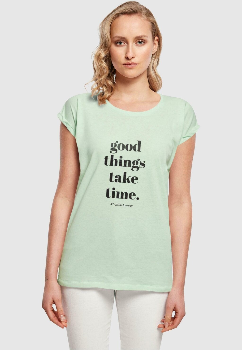 

Футболка с принтом GOOD THINGS TAKE TIME Merchcode, мятный
