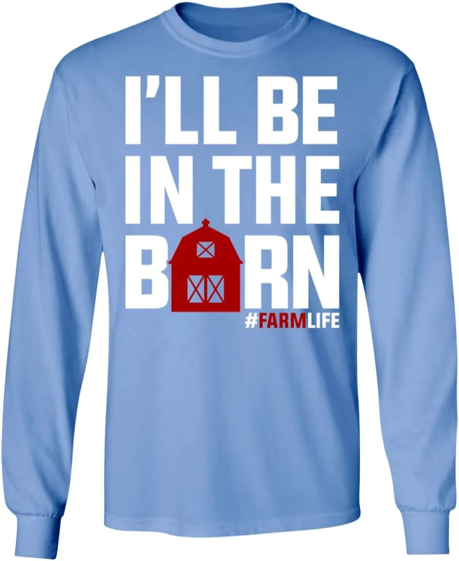 Футболка с длинным рукавом "I'll Be in The Barn" в тематике фермерства Generic, синий