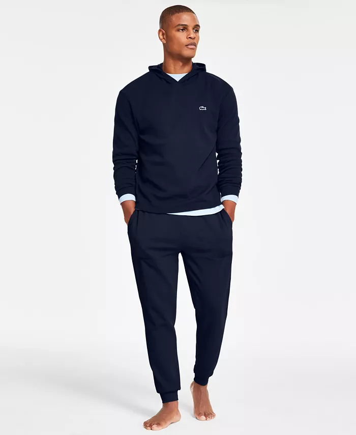 

Мужская термофуфайка с вафельным узором для сна, прямые трикотажные джоггеры и большая термофутболка для сна с узором "крокодил" Lacoste, серебро