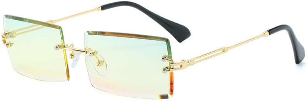 

LVTFCO Модные маленькие прямоугольные солнцезащитные очки, стильные женские и мужские, без оправы, для велоспорта, ретро, ​​защита от УФ-излучения UV400, C14 Green Yellow