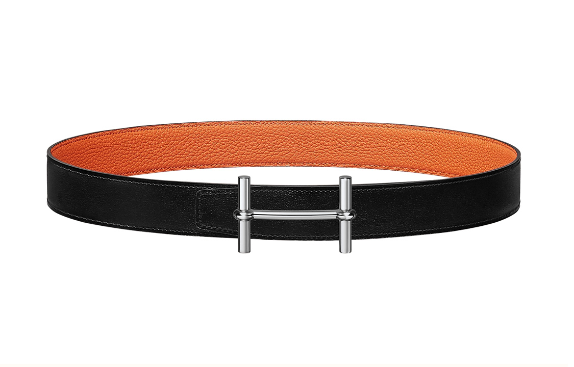 

Ancre Individual Elegance Пряжка серебристого цвета Ремень из кожи Togo с двухсторонней отделкой Женский Черный/Оранжевый Ширина 3,2 см HERMES