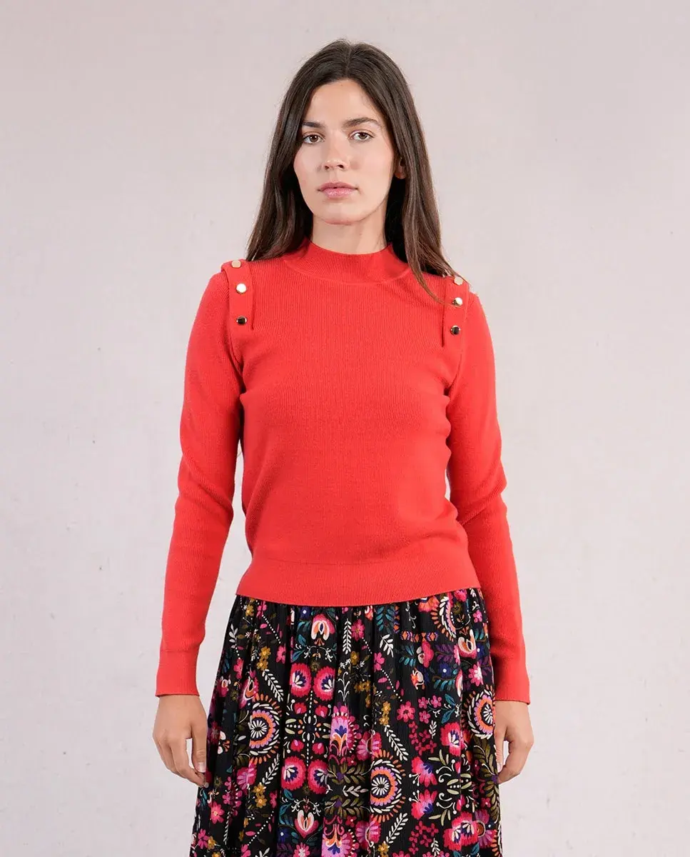 

Женский джемпер с длинным рукавом с деталями из бусин Molly Bracken, красный