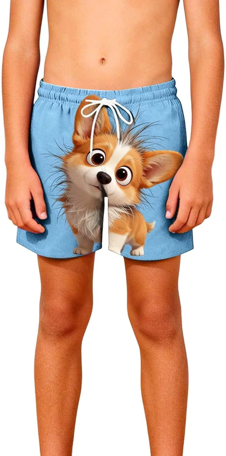 Шорты для плавания Boys Kids Swim Trunks с принтом собаки, синие — фото 2
