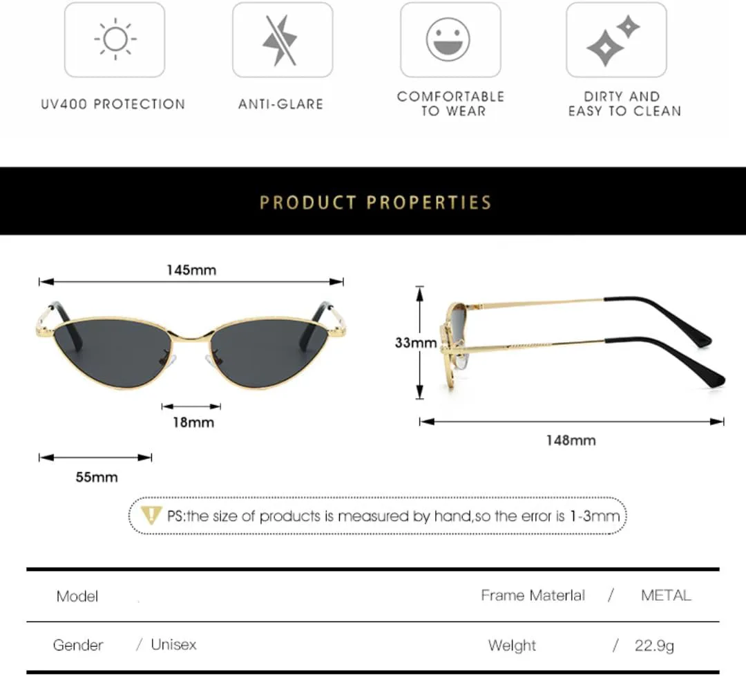 

Ретро-солнцезащитные очки «кошачий глаз» для женщин, модные серебристо-голубые градиентные очки, защита от УФ-излучения UV400 для мужчин UUPTTPL, Gold Black