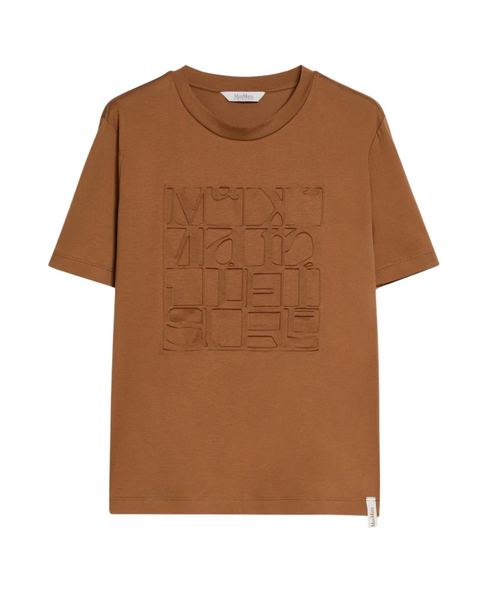 

Футболка с короткими рукавами из хлопкового трикотажа с тисненым логотипом. Max Mara, коричневый