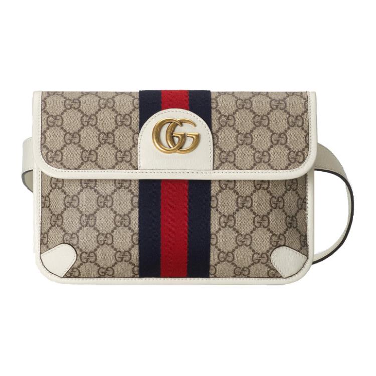 GUCCI Канвасовая наплечная сумка Ophidia с кожаными вставками поясная сумка кроссбод мужская черно-белая — фото 2