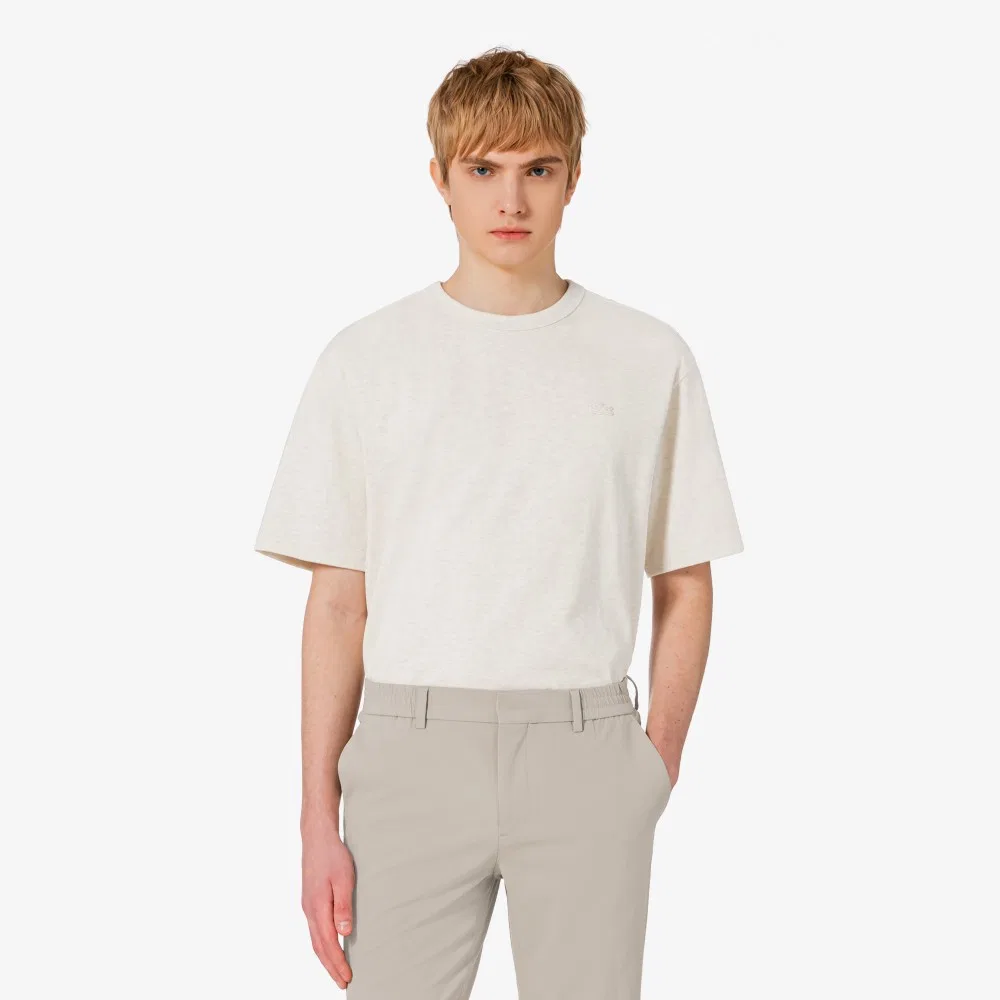 Мужская базовая футболка из плотного джерси, кремовая, от Lacoste — фото 4
