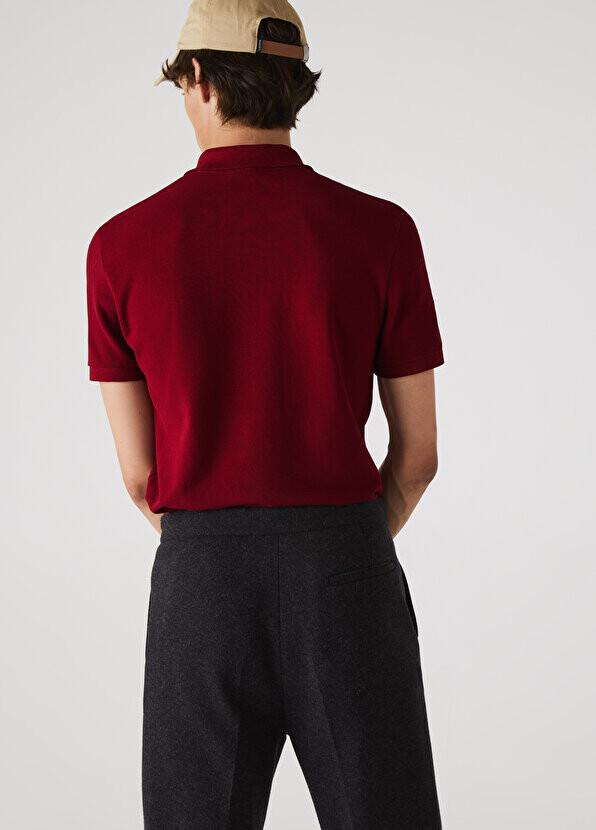 Мужская футболка-поло slim fit l.12.12 бордово-красная Lacoste — фото 3