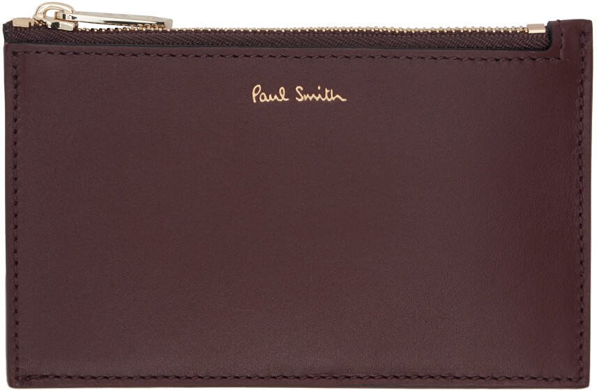 

Визитница из кожи на молнии с фирменной полоской бордового цвета Paul Smith