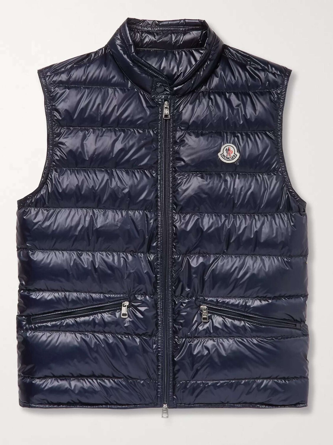 

Стеганый пуховый жилет Slim Fit с аппликацией логотипа MONCLER, нави