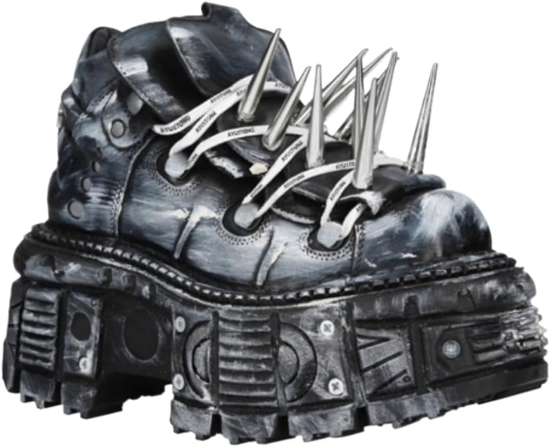 

Мужские кожаные ботинки в стиле панк-готика Y2K на платформе, высотой 5 см, со шнуровкой и массивной подошвой, идеально подходящие для концертов, вечеринок и уличной моды, с уникальным дизайном с шипами Zixcplaz, серебро