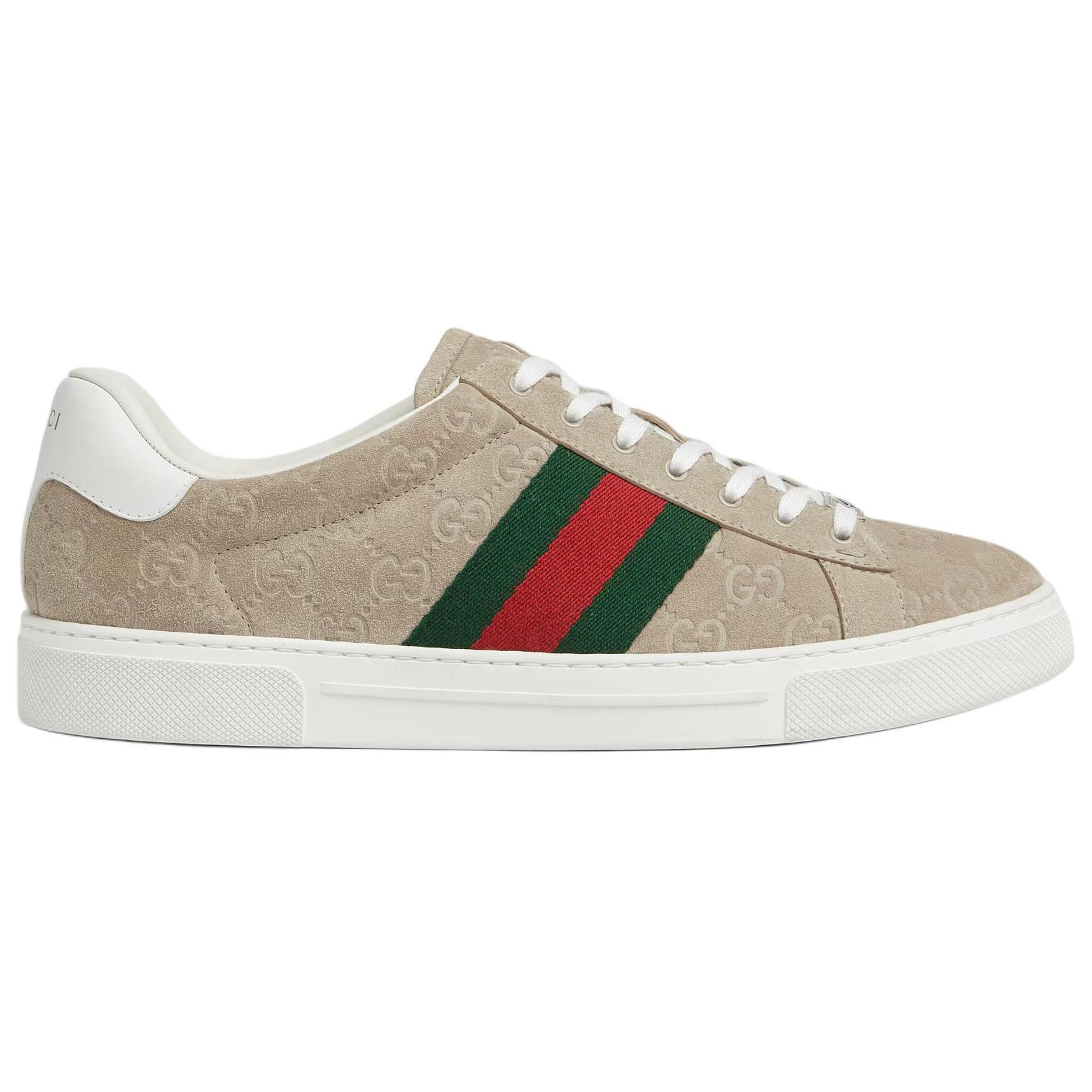 Женские низкие скейтбордные кроссовки ACE цвета овсянки Gucci, printed original shoe box included — фото 2