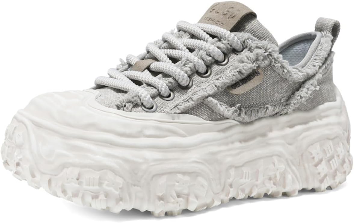 

Мужские массивные кроссовки на платформе из канвы, обувь для пап, нескользящие повседневные ходовые кроссовки, модные спортивные кроссовки Zhoupulp, серый