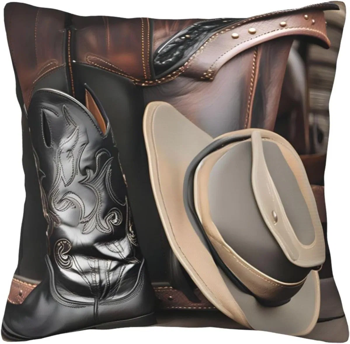 Ботинки Cowboy-Kissenbezug mit schwarzem Hut, Westernstiefel, für alle Jahreszeiten, 40,6 x 40,6 cm, weich und bequem, geeignet für Auto, Sofa YYHHAOFA, Black