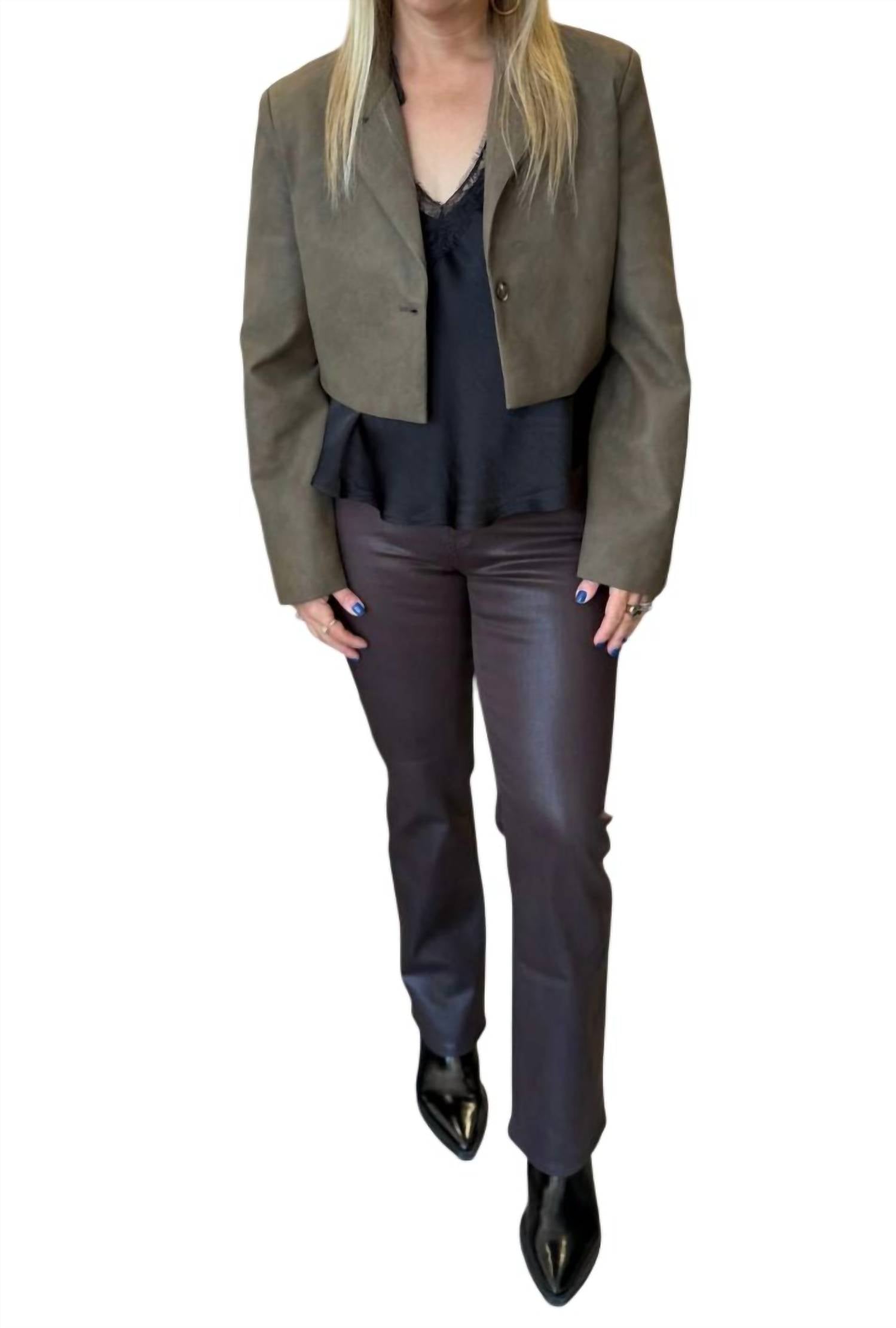 

Укороченный блейзер из искусственной кожи оливкового цвета Vintage Havana, оливковый