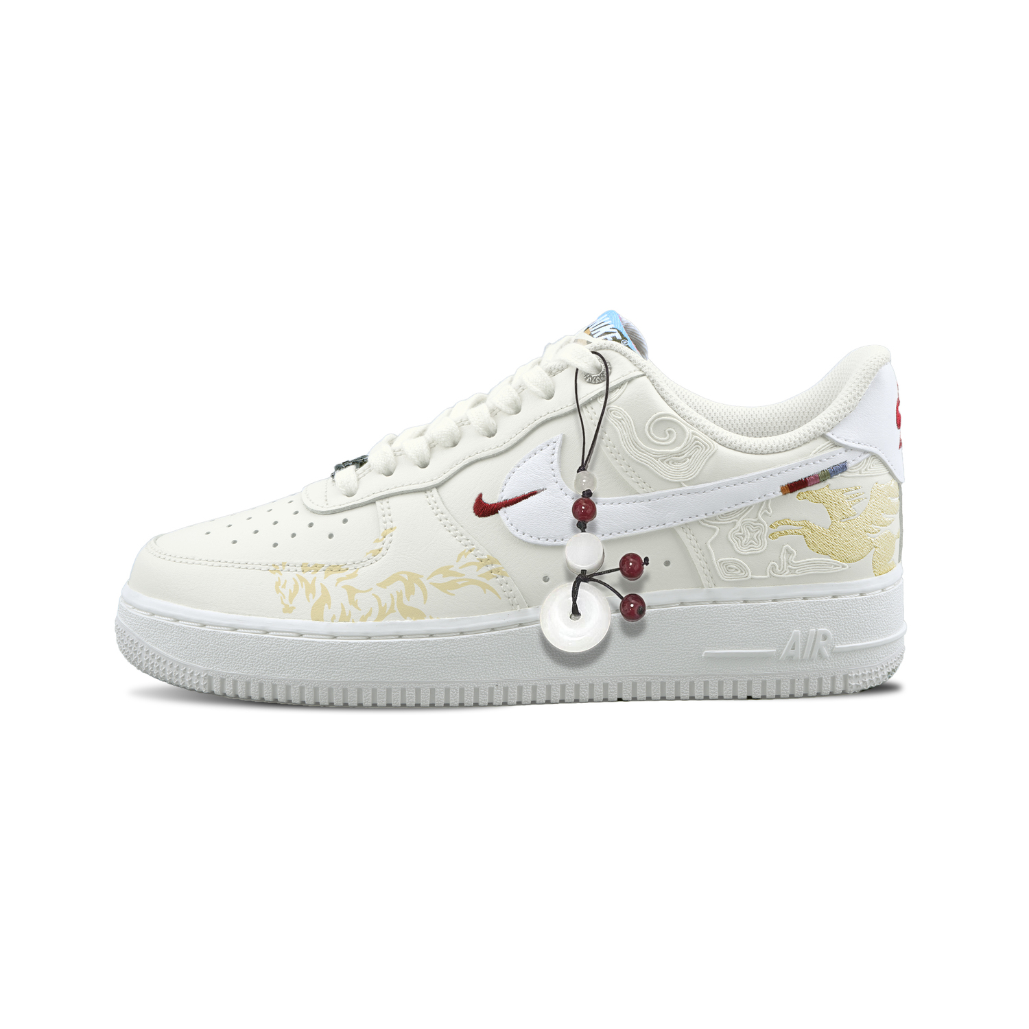 Air Force 1 Jade Horse Racing, Special Shopping Bag Дышащие низкие скейтборд-кроссовки для мужчин Nike, белый золотой — фото 3