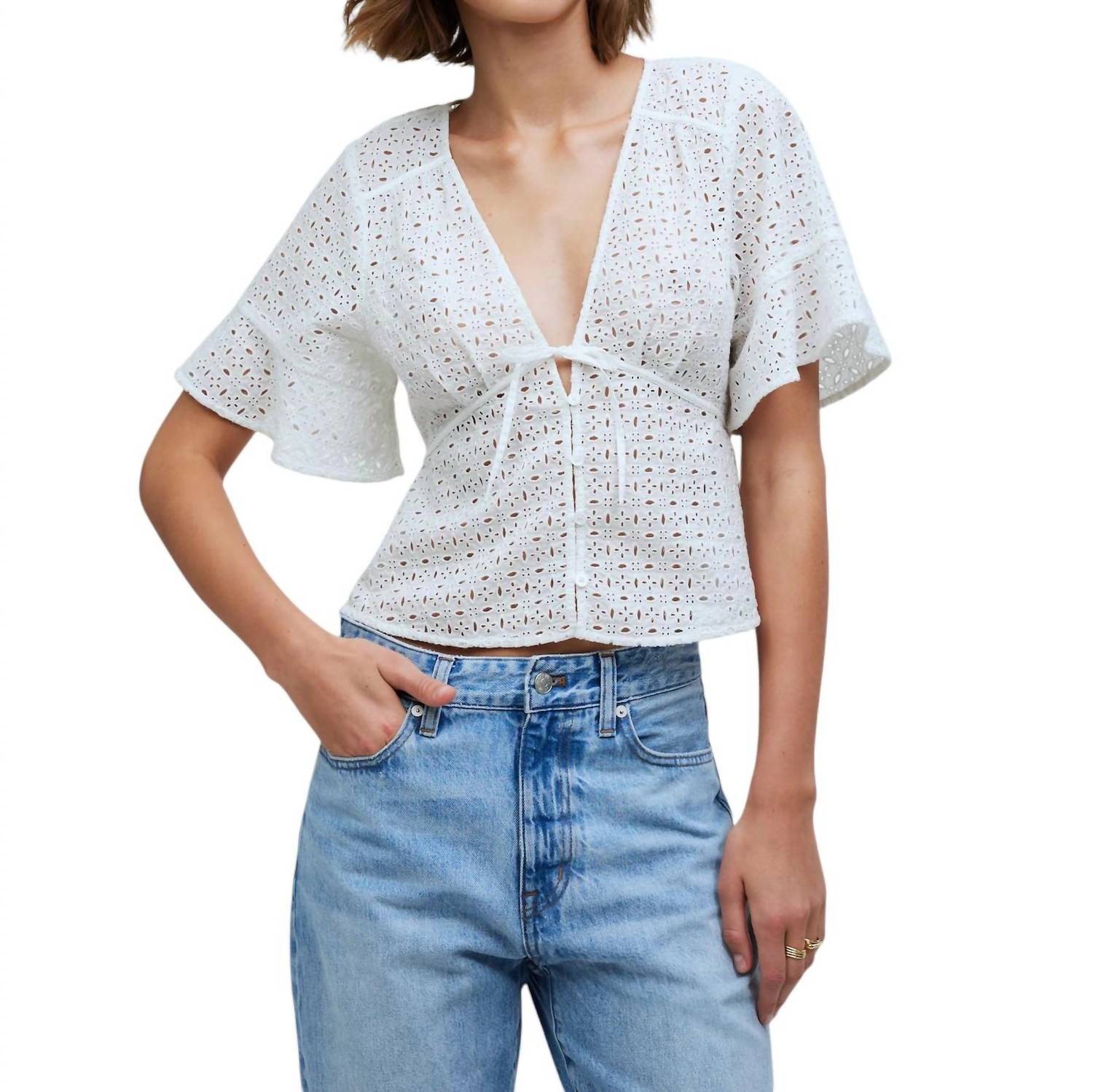 

Топ с завязками спереди и люверсами белого цвета Madewell