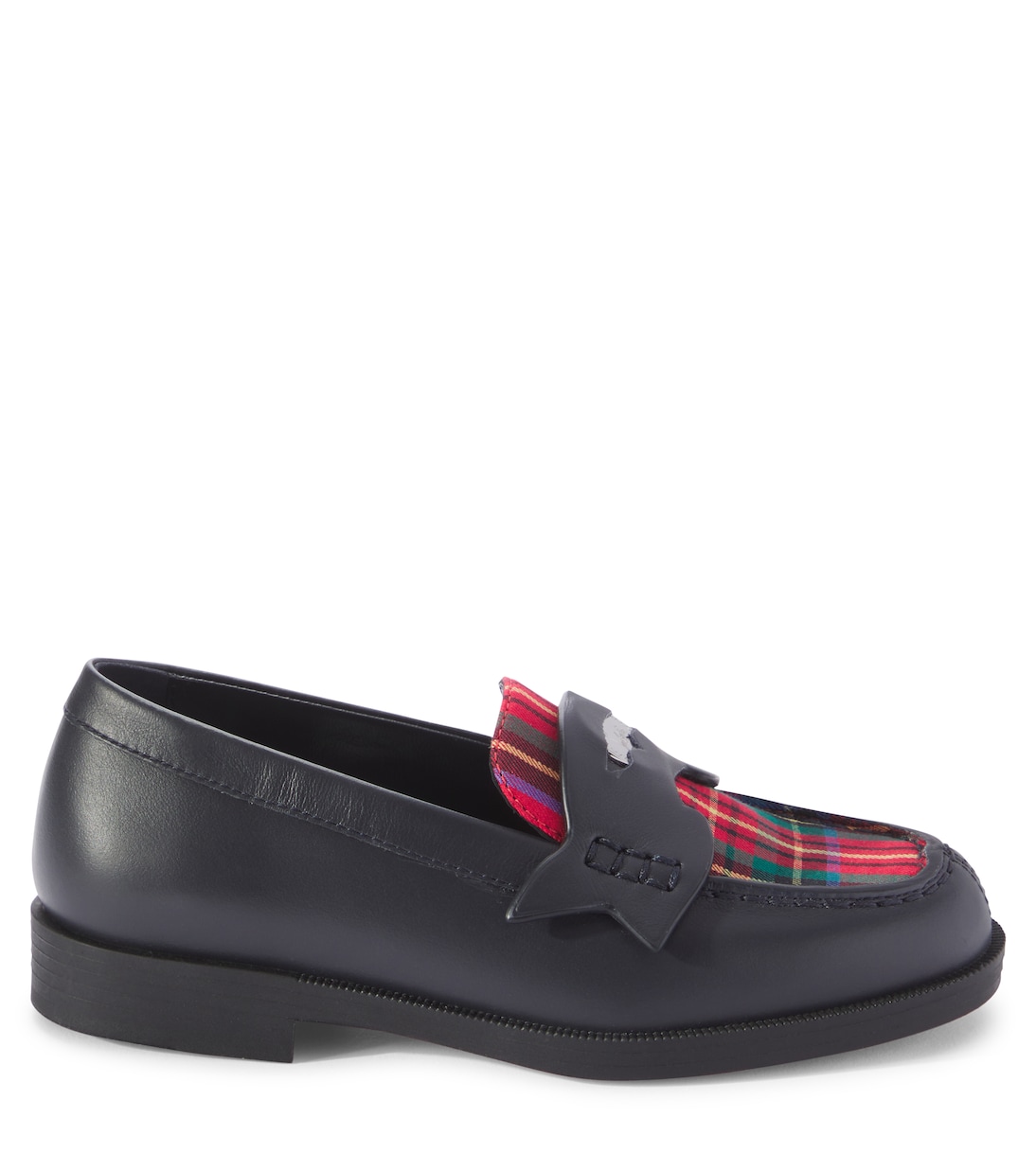 Мини-пенни лоферы из клетчатой кожи Christian Louboutin Kids, Multi/Marine/Lin Navy — фото 3
