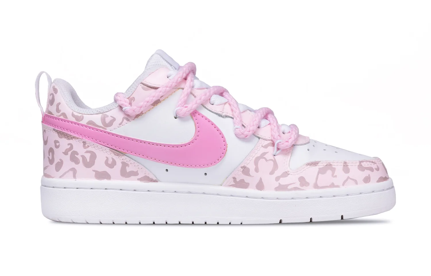 Nike Court Borough Pink Leopard Sweetheart кожаные противоскользящие износостойкие низкие детские скейтборд-кроссовки — фото 4