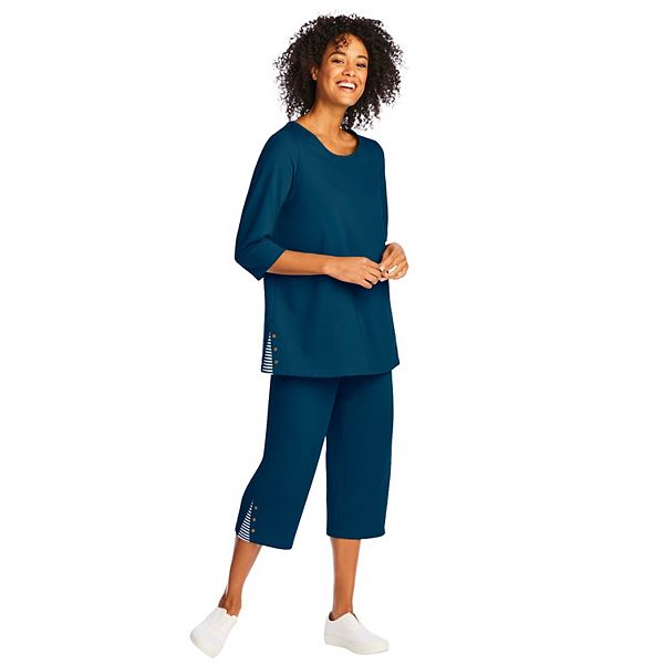 

Комплект из двух предметов в полоску из френч тери, Plus size Woman Within, Navy Mini Stripe