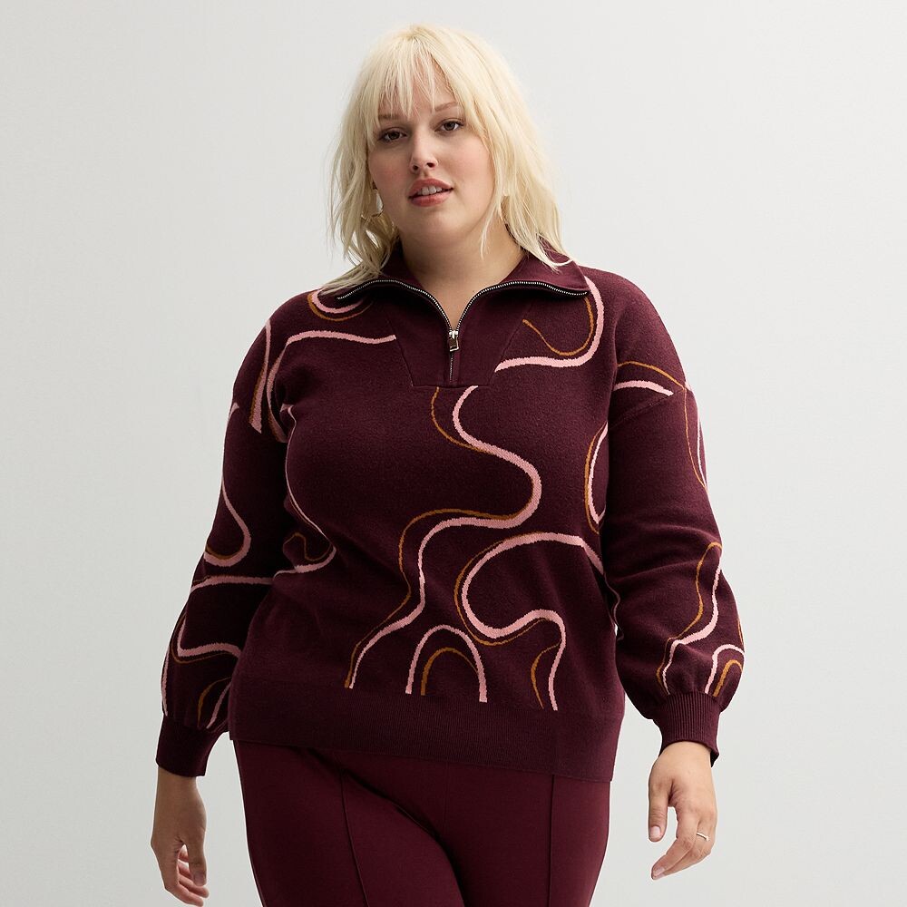 

Плюс размер Куртка Nine West с узором на четверть молнии, цвет Plum Double Swirl