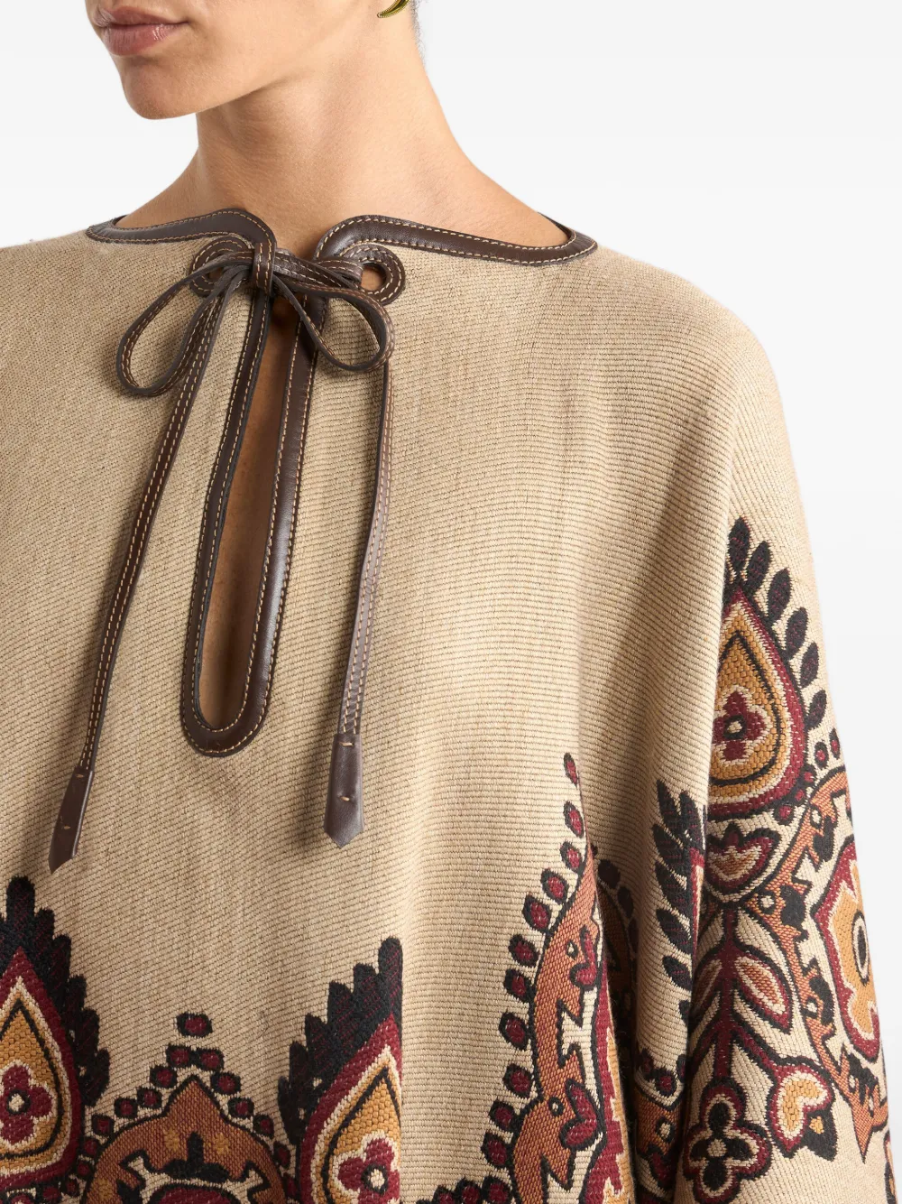 Кейп с жаккардовым узором в цветы и пейсли Etro, нейтральный — фото 4