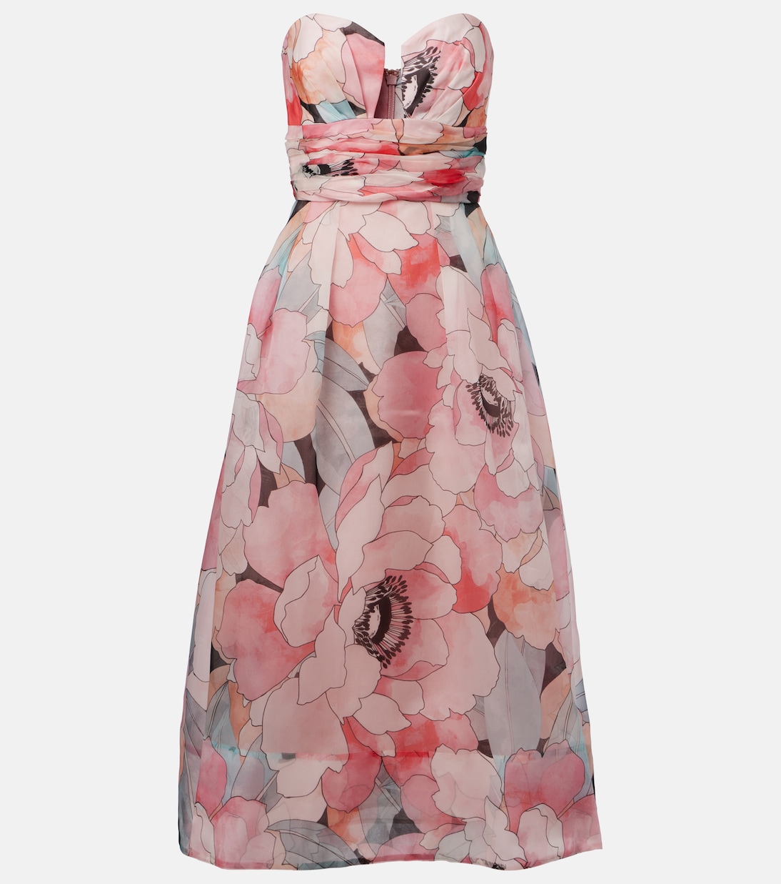 

Свадебное платье миди из шелка с цветочным принтом Rebecca Vallance, Bridal Bouquet Print