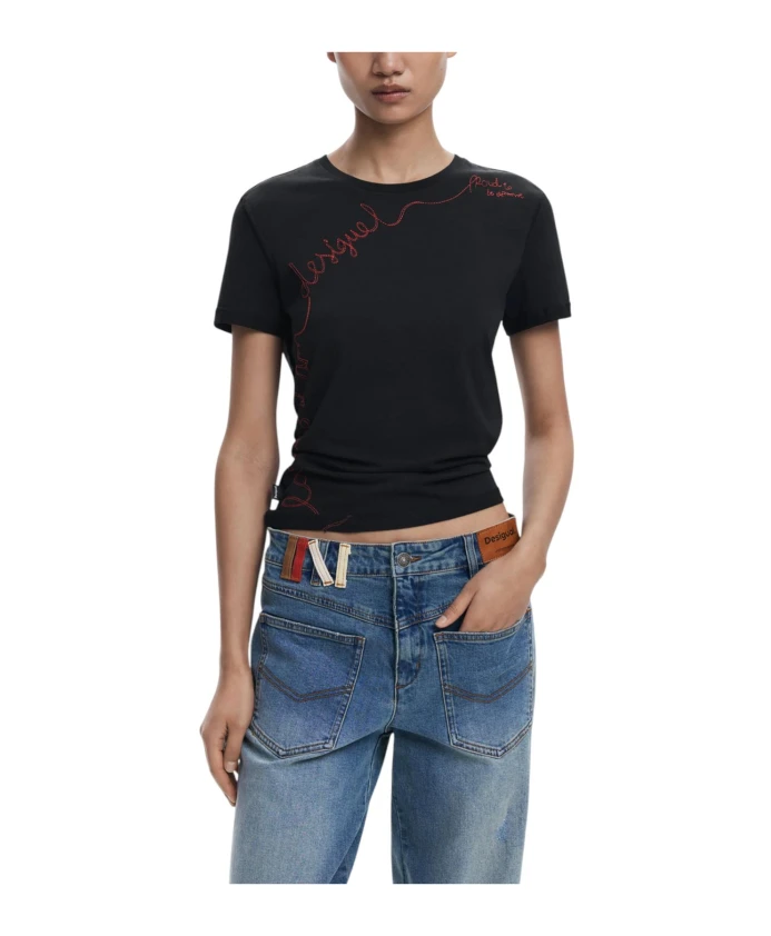 

Стильная футболка с круглым вырезом и принтом Desigual, черный